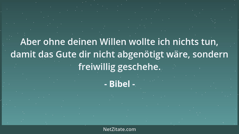 Bibel - Aber ohne deinen Willen wollte ich nichts tun, damit das Gute dir nicht abgenötigt wäre, sondern freiwillig gescheh...