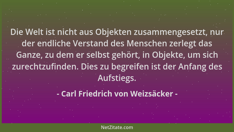 Carl Friedrich von Weizsäcker - Die Welt ist nicht aus Objekten zusammengesetzt, nur der endliche Verstand des Menschen zer...