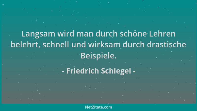 Friedrich Schlegel - Langsam wird man durch schöne Lehren belehrt, schnell und wirksam durch drastische Beispiele....