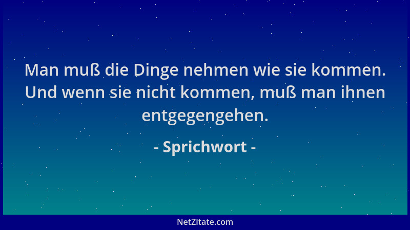 Sprichwort - Man muß die Dinge nehmen wie sie kommen. Und wenn sie nicht kommen, muß man ihnen entgegengehen....