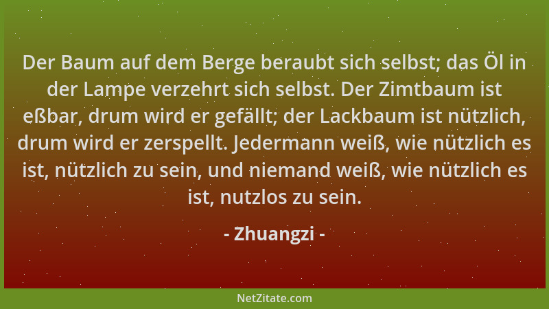 Zhuangzi - Der Baum auf dem Berge beraubt sich selbst; das Öl in der Lampe verzehrt sich selbst. Der Zimtbaum ist eßbar, dr...