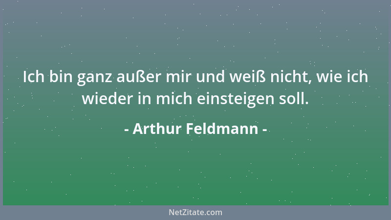 Arthur Feldmann - Ich bin ganz außer mir und weiß nicht, wie ich wieder in mich einsteigen soll....