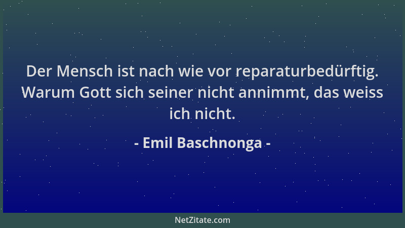 Emil Baschnonga - Der Mensch ist nach wie vor reparaturbedürftig. Warum Gott sich seiner nicht annimmt, das weiss ich nicht...