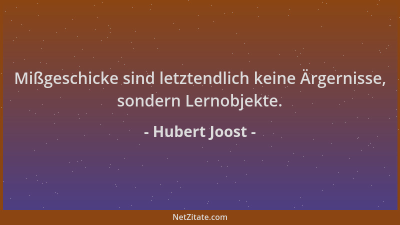 Hubert Joost - Mißgeschicke sind letztendlich keine Ärgernisse, sondern Lernobjekte....