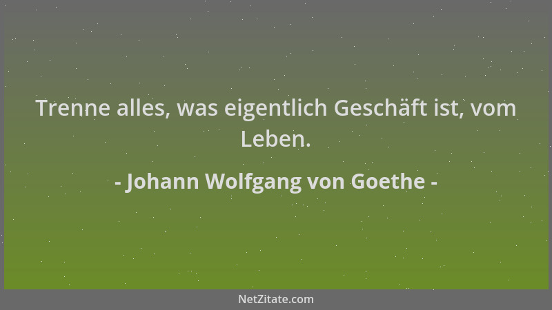 Johann Wolfgang von Goethe - Trenne alles, was eigentlich Geschäft ist, vom Leben....