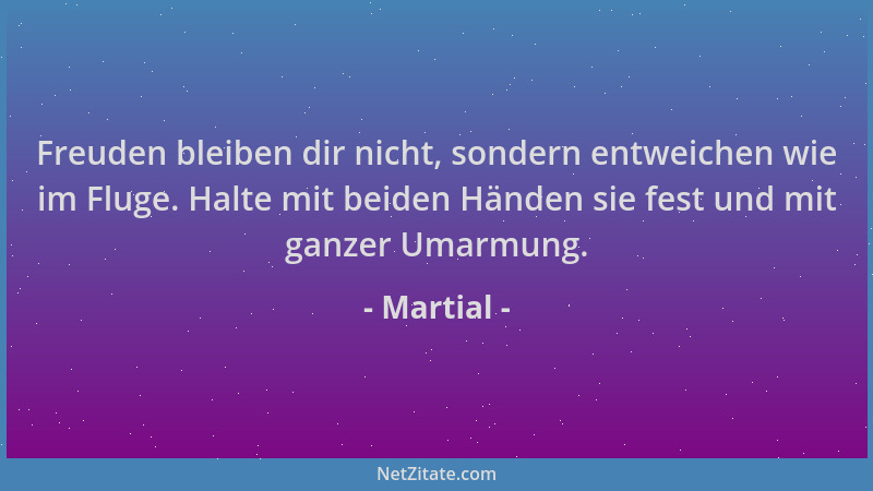 Martial - Freuden bleiben dir nicht, sondern entweichen wie im Fluge. Halte mit beiden Händen sie fest und mit ganzer Umarm...