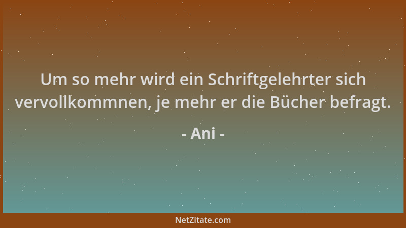 Ani - Um so mehr wird ein Schriftgelehrter sich vervollkommnen, je mehr er die Bücher befragt....