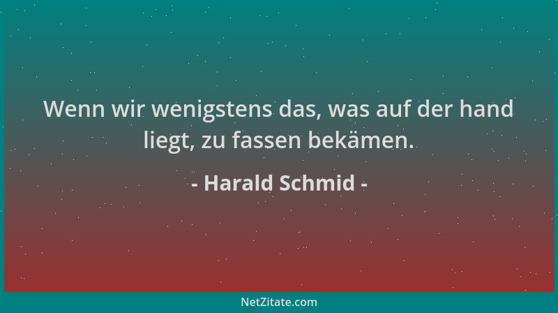 Harald Schmid - Wenn wir wenigstens das, was auf der hand liegt, zu fassen bekämen....