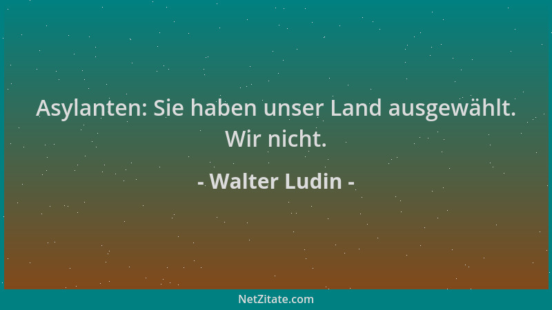 Walter Ludin - Asylanten: Sie haben unser Land ausgewählt. Wir nicht....