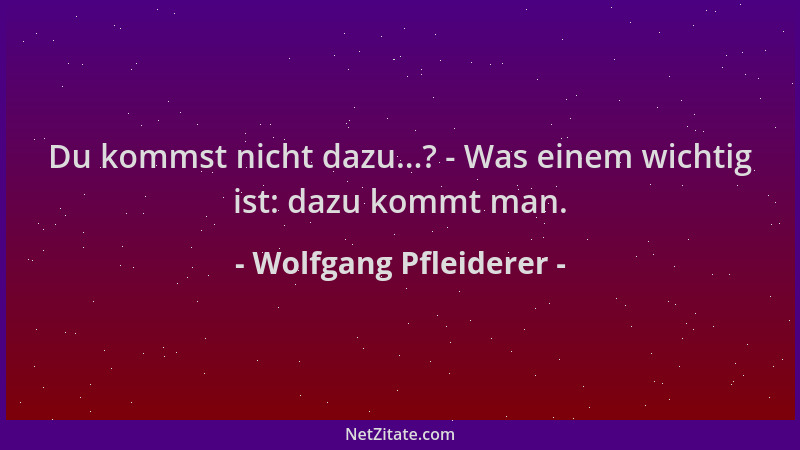 Wolfgang Pfleiderer - Du kommst nicht dazu...? - Was einem wichtig ist: dazu kommt man....