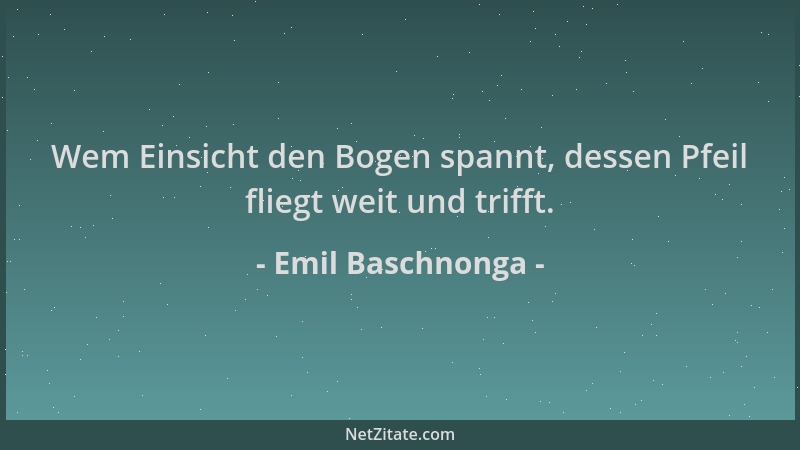 Emil Baschnonga - Wem Einsicht den Bogen spannt, dessen Pfeil fliegt weit und trifft....