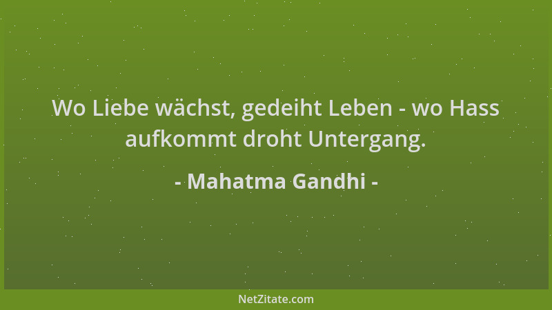 Mahatma Gandhi - Wo Liebe wächst, gedeiht Leben - wo Hass aufkommt droht Untergang....