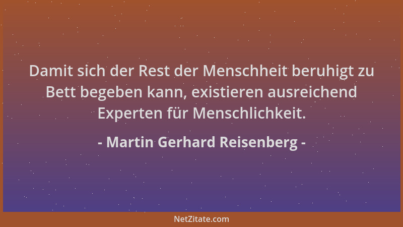 Martin Gerhard Reisenberg - Damit sich der Rest der Menschheit beruhigt zu Bett begeben kann, existieren ausreichend Expert...