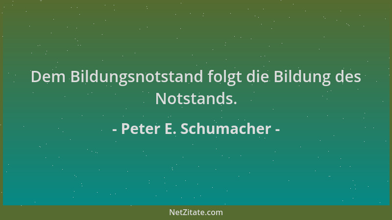 Peter E. Schumacher - Dem Bildungsnotstand folgt die Bildung des Notstands....