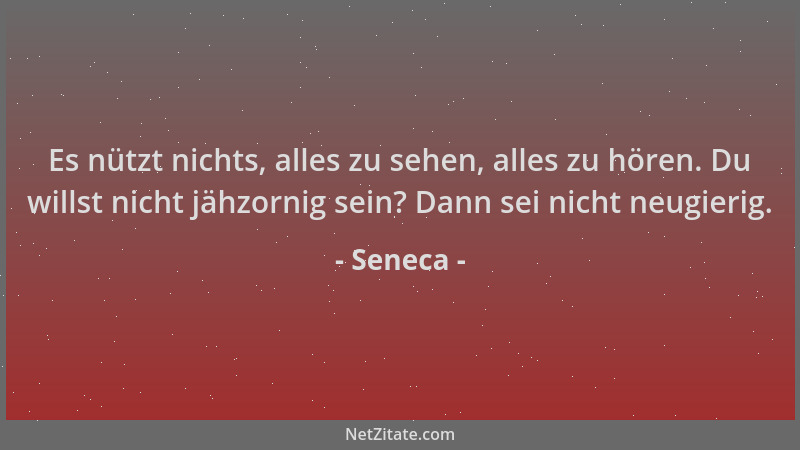 Seneca - Es nützt nichts, alles zu sehen, alles zu hören. Du willst nicht jähzornig sein? Dann sei nicht neugierig....