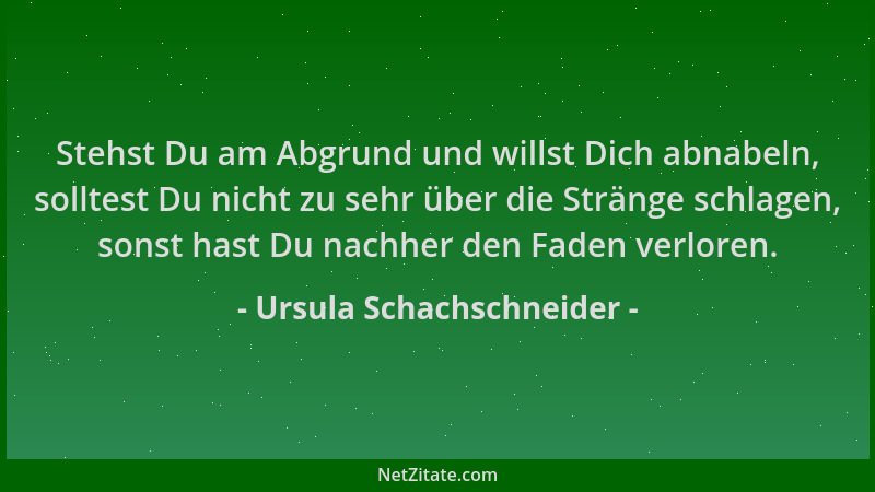 Ursula Schachschneider - Stehst Du am Abgrund und willst Dich abnabeln, solltest Du nicht zu sehr über die Stränge schlagen...