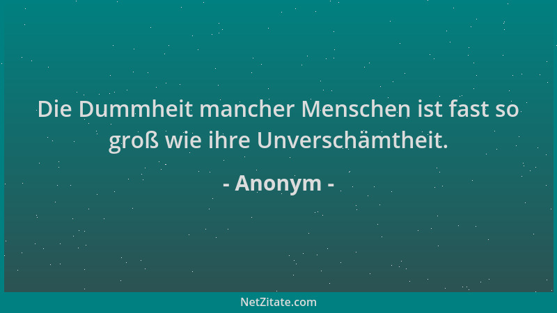 Anonym - Die Dummheit mancher Menschen ist fast so groß wie ihre Unverschämtheit....