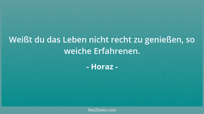 Horaz - Weißt du das Leben nicht recht zu genießen, so weiche Erfahrenen....