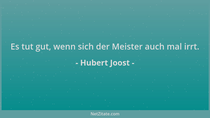 Hubert Joost - Es tut gut, wenn sich der Meister auch mal irrt....