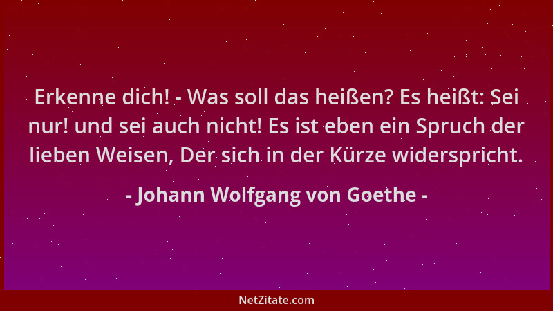 Johann Wolfgang von Goethe - Erkenne dich! - Was soll das heißen? Es heißt: Sei nur! und sei auch nicht! Es ist eben ein Sp...