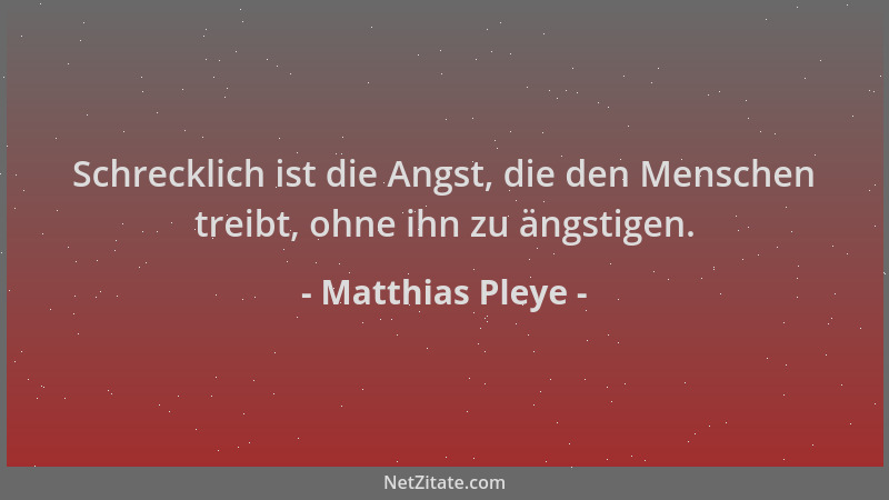 Matthias Pleye - Schrecklich ist die Angst, die den Menschen treibt, ohne ihn zu ängstigen....