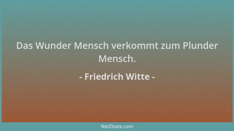 Friedrich Witte - Das Wunder Mensch verkommt zum Plunder Mensch....