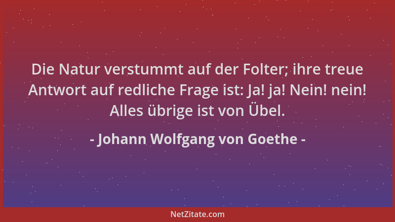 Johann Wolfgang von Goethe - Die Natur verstummt auf der Folter; ihre treue Antwort auf redliche Frage ist: Ja! ja! Nein! n...