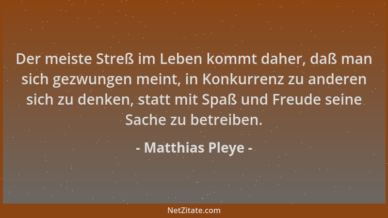 Matthias Pleye - Der meiste Streß im Leben kommt daher, daß man sich gezwungen meint, in Konkurrenz zu anderen sich zu denk...