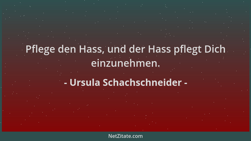Ursula Schachschneider - Pflege den Hass, und der Hass pflegt Dich einzunehmen....