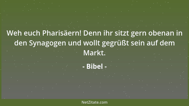 Bibel - Weh euch Pharisäern! Denn ihr sitzt gern obenan in den Synagogen und wollt gegrüßt sein auf dem Markt....