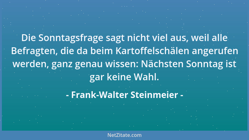 Frank-Walter Steinmeier - Die Sonntagsfrage sagt nicht viel aus, weil alle Befragten, die da beim Kartoffelschälen angerufe...