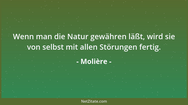 Molière - Wenn man die Natur gewähren läßt, wird sie von selbst mit allen Störungen fertig....
