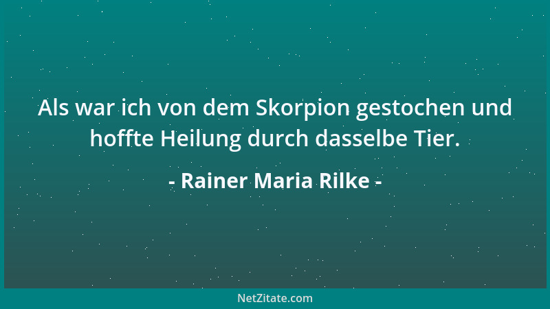 Rainer Maria Rilke - Als war ich von dem Skorpion gestochen und hoffte Heilung durch dasselbe Tier....