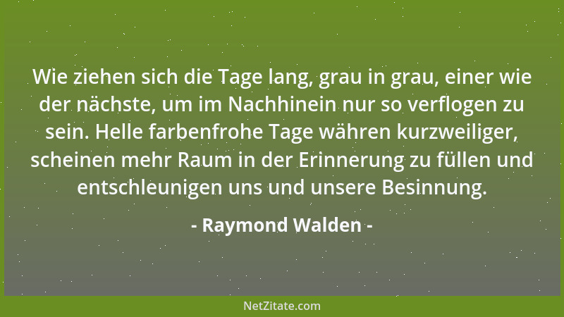 Raymond Walden - Wie ziehen sich die Tage lang, grau in grau, einer wie der nächste, um im Nachhinein nur so verflogen zu s...