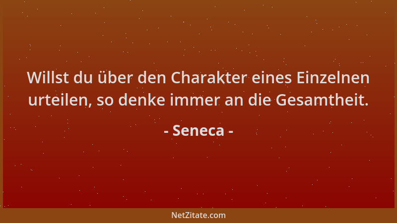 Seneca - Willst du über den Charakter eines Einzelnen urteilen, so denke immer an die Gesamtheit....
