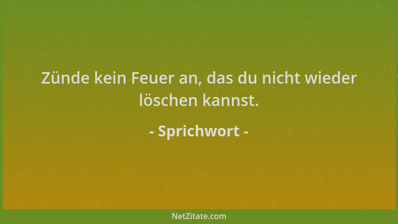 Sprichwort - Zünde kein Feuer an, das du nicht wieder löschen kannst....