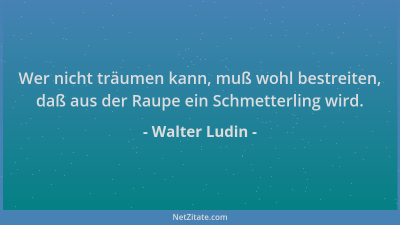 Walter Ludin - Wer nicht träumen kann, muß wohl bestreiten, daß aus der Raupe ein Schmetterling wird....