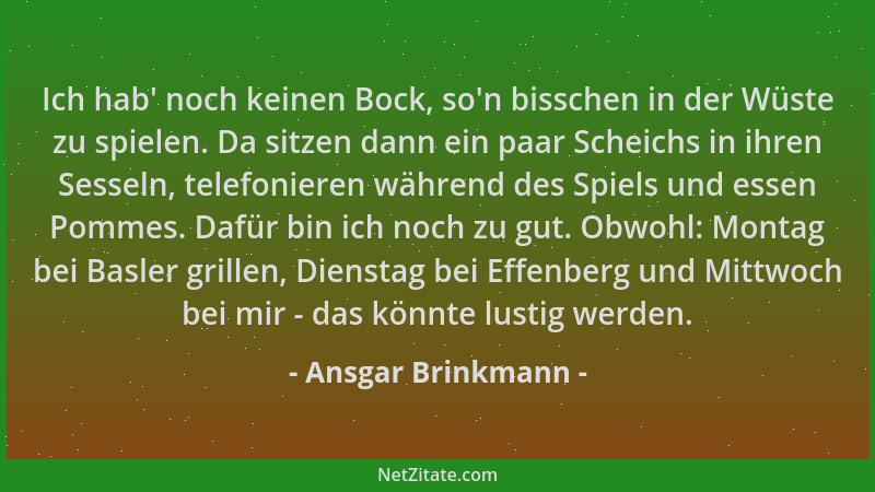 Ansgar Brinkmann - Ich hab ' noch keinen Bock, so 'n bisschen in der Wüste zu spielen. Da sitzen dann ein paar Scheichs in ih...