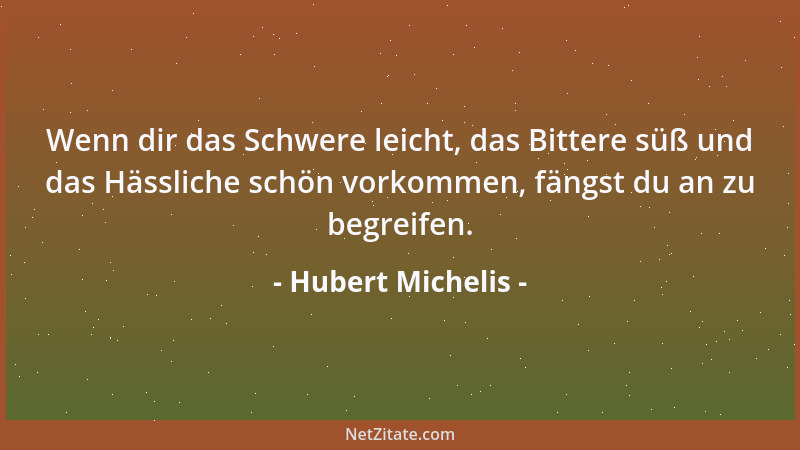 Hubert Michelis - Wenn dir das Schwere leicht, das Bittere süß und das Hässliche schön vorkommen, fängst du an zu begreifen...