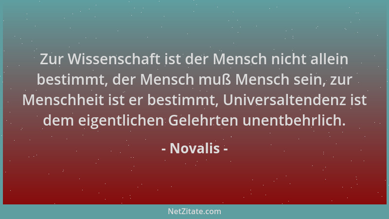 Novalis - Zur Wissenschaft ist der Mensch nicht allein bestimmt, der Mensch muß Mensch sein, zur Menschheit ist er bestimmt...