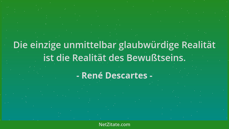 René Descartes - Die einzige unmittelbar glaubwürdige Realität ist die Realität des Bewußtseins....