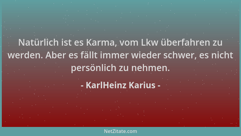 KarlHeinz Karius - Natürlich ist es Karma, vom Lkw überfahren zu werden. Aber es fällt immer wieder schwer, es nicht persön...