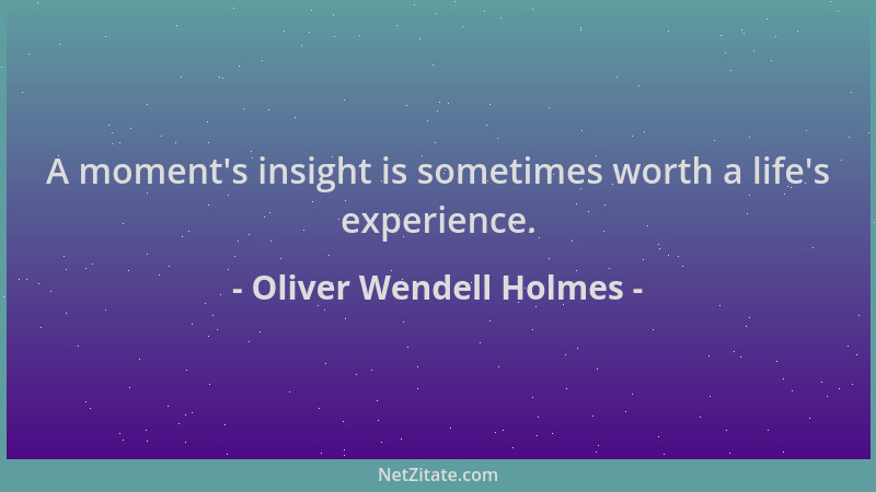 Oliver Wendell Holmes - A moment 's insight is sometimes worth a life 's experience....
