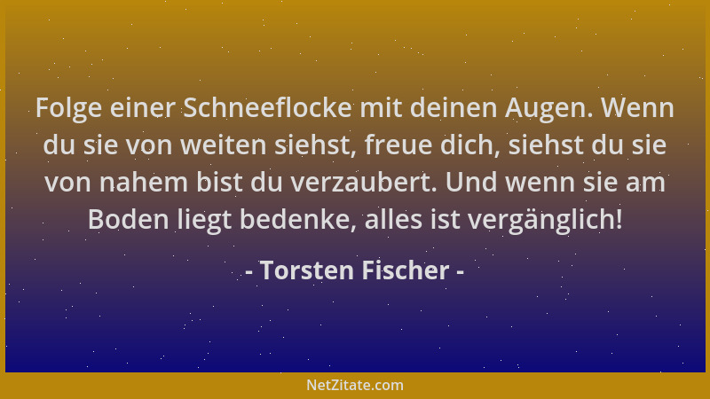 Torsten Fischer - Folge einer Schneeflocke mit deinen Augen. Wenn du sie von weiten siehst, freue dich, siehst du sie von n...