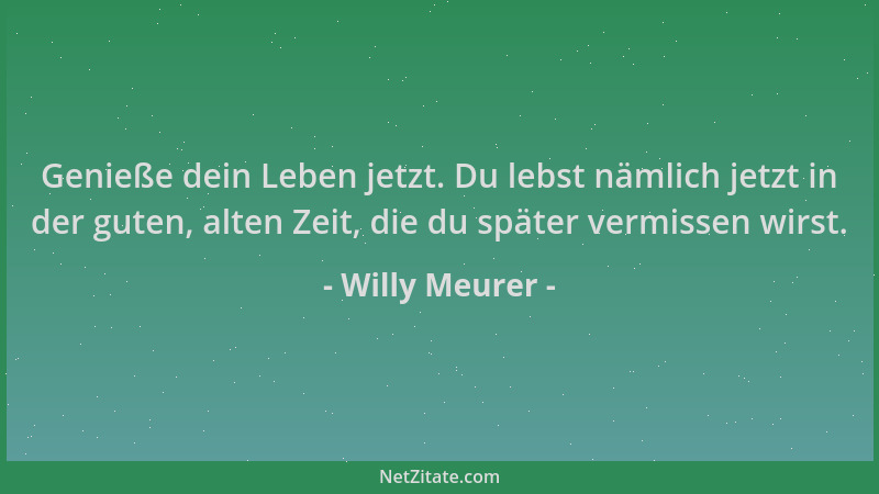 Willy Meurer - Genieße dein Leben jetzt. Du lebst nämlich jetzt in der guten, alten Zeit, die du später vermissen wirst....