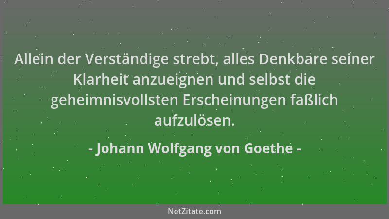 Johann Wolfgang von Goethe - Allein der Verständige strebt, alles Denkbare seiner Klarheit anzueignen und selbst die geheim...