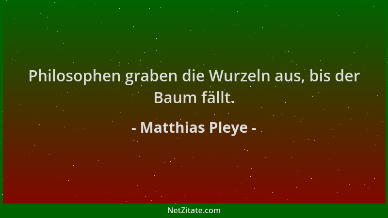 Matthias Pleye - Philosophen graben die Wurzeln aus, bis der Baum fällt....