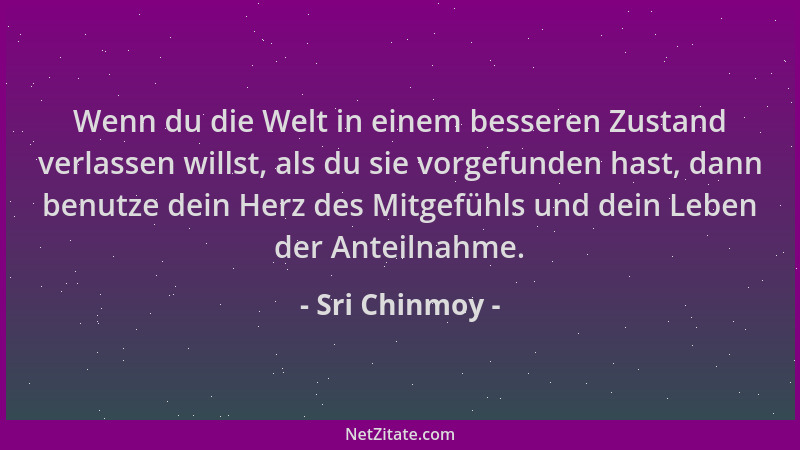 Sri Chinmoy - Wenn du die Welt in einem besseren Zustand verlassen willst, als du sie vorgefunden hast, dann benutze dein H...