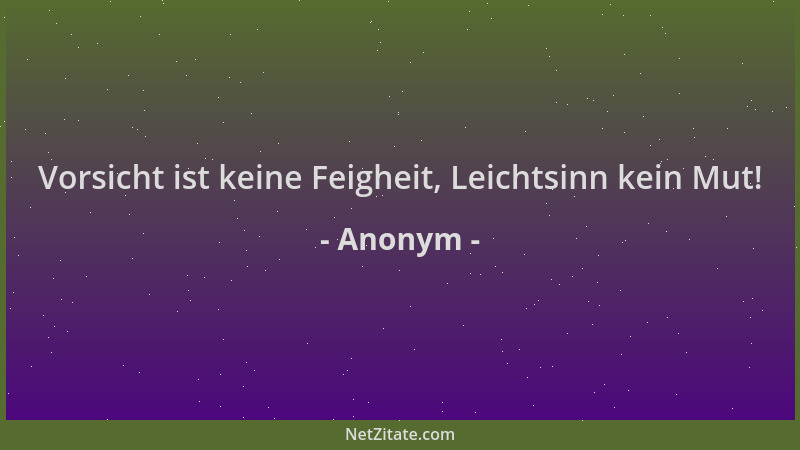 Anonym - Vorsicht ist keine Feigheit, Leichtsinn kein Mut!...