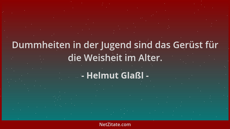 Helmut Glaßl - Dummheiten in der Jugend sind das Gerüst für die Weisheit im Alter....